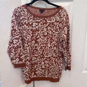 Ann Taylor Women's Floral Sweater - Brown and White